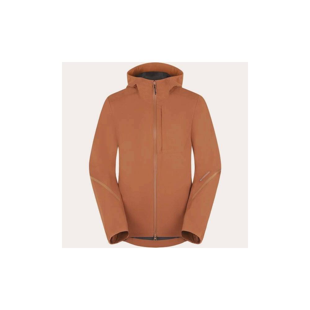 Madison Roam women's waterproof 2-layer jacket with packable hood and reflective details, suitable for outdoor weather protection.