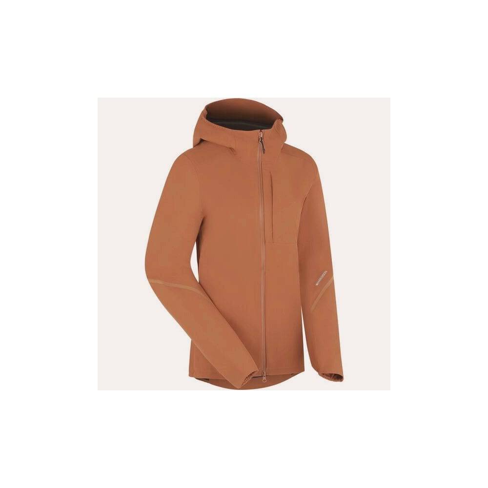 Madison Roam women's waterproof 2-layer jacket with packable hood and reflective details, ideal for outdoor weather protection.