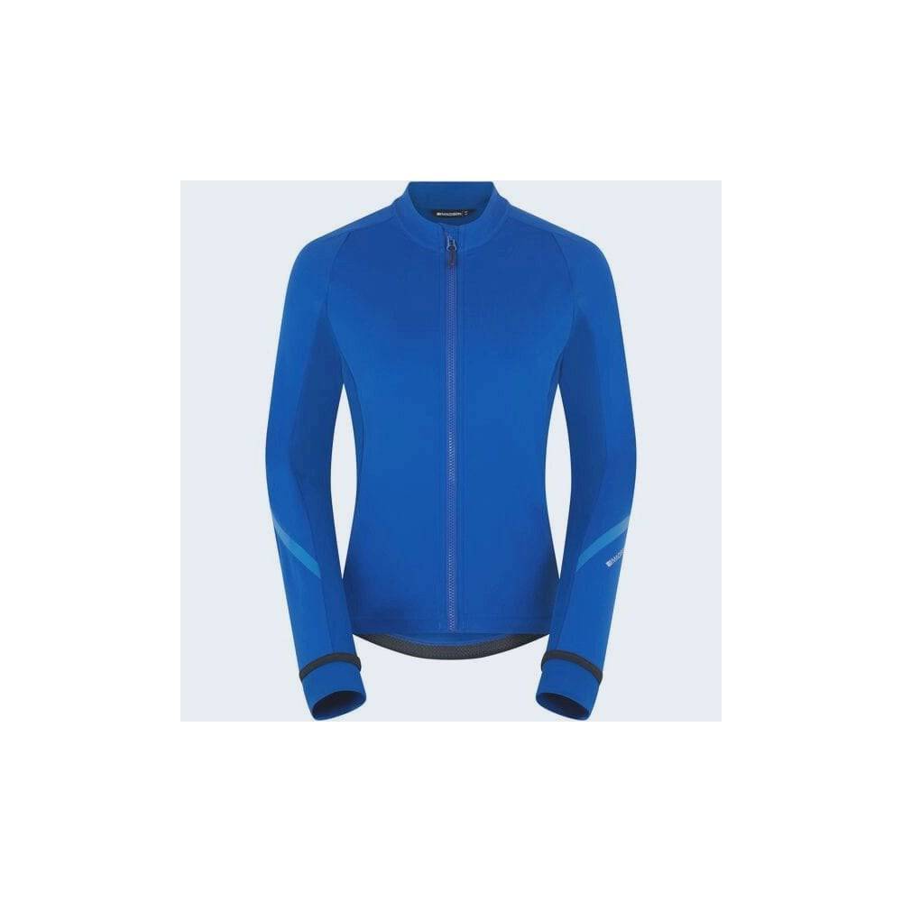 Madison DTE women's thermal long sleeve cycling jacket with DWR coating, shown in black, designed for cold weather cycling.
