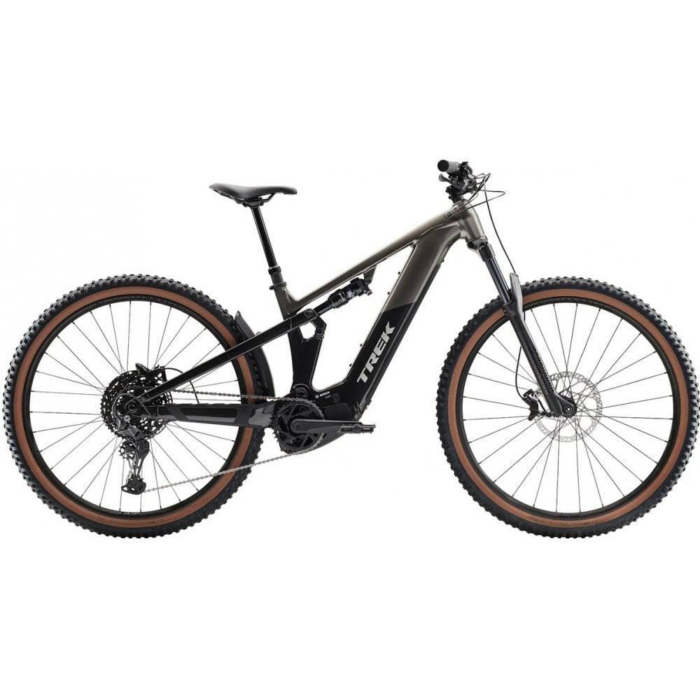 Trek Powerfly FS+ 4 full suspension e-mountain bike with Bosch Performance Line CX motor and 600Wh battery, ready for trail riding.