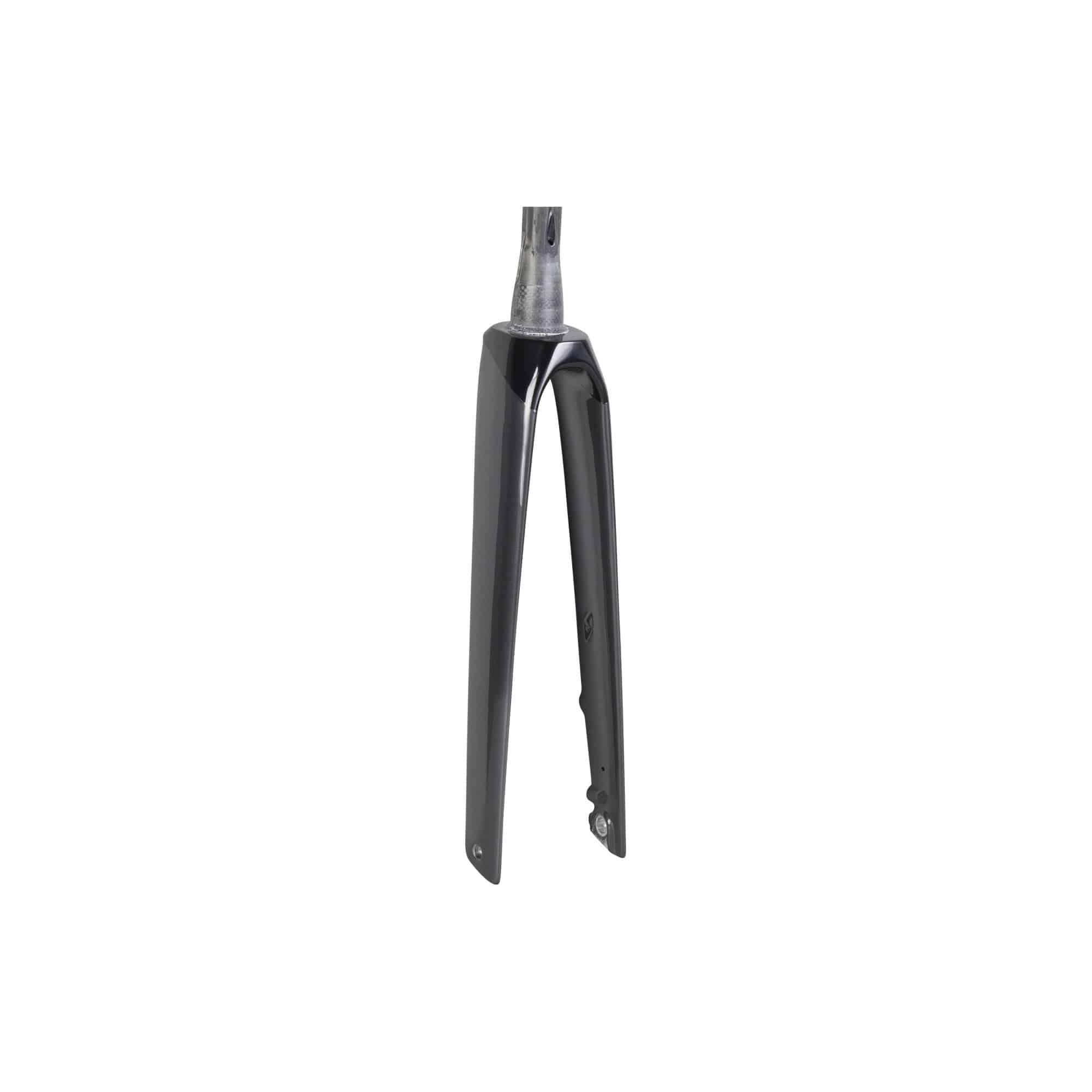 Trek Madone SL7 rigid road bike fork, showing sleek carbon design for precise steering and control on road cycling components.
