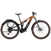 Trek Powerfly FS+ 4 EQ electric mountain bike with full suspension and 29-inch wheels, designed for off-road riding.