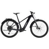 Trek Powerfly+ 4 EQ electric mountain bike with 29-inch wheels and Gen 5 motor, black frame and mountain bike components.