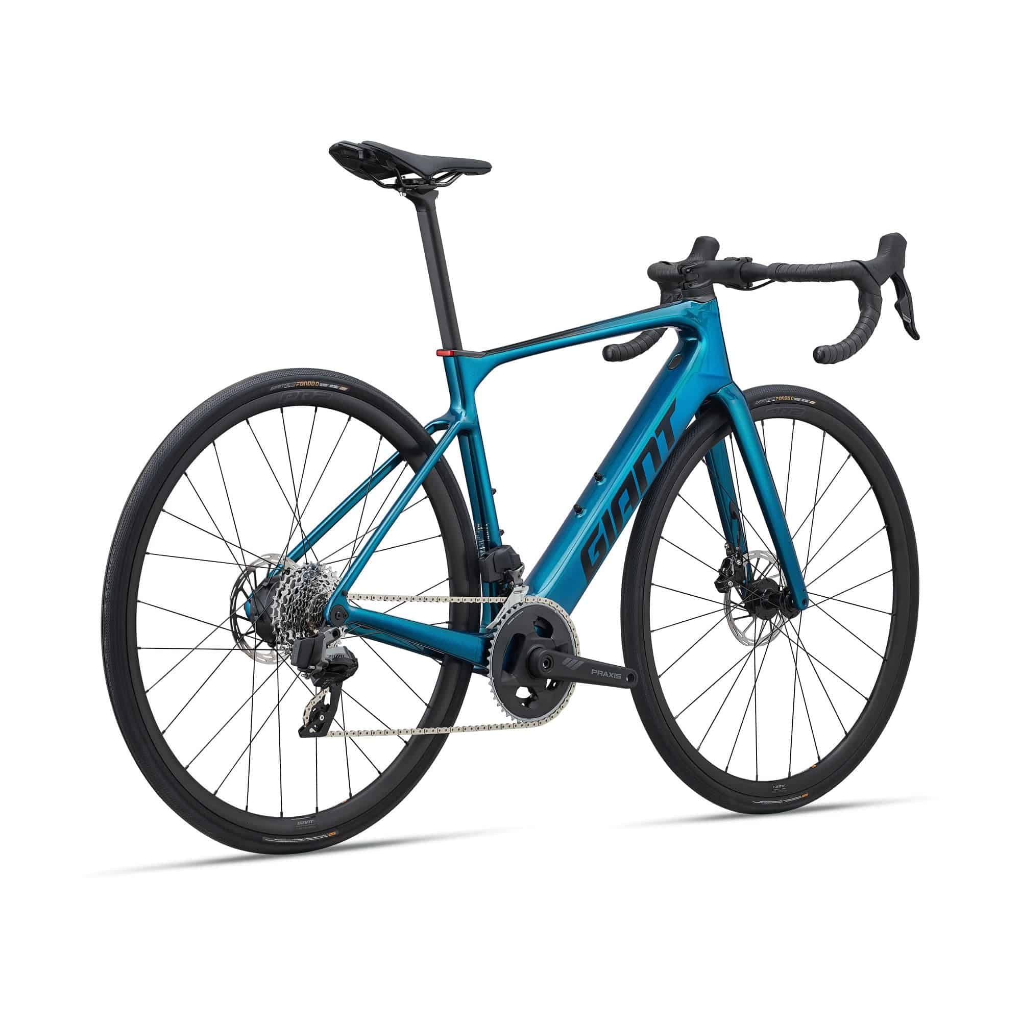 Giant Defy Advanced E+ Elite 2 e-road bike with SyncDrive Move Plus motor and SRAM wireless drivetrain, shown from side view