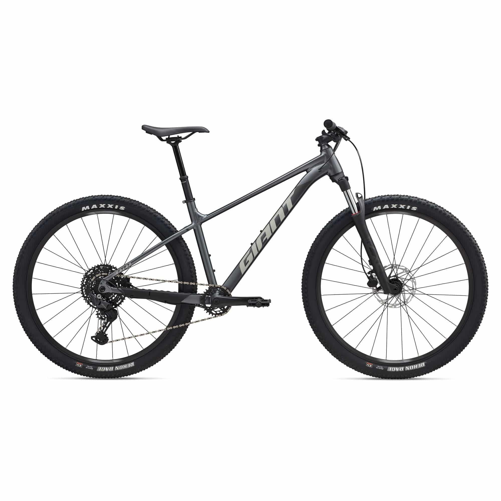 Giant Talon 29 1 mountain bike with Shimano CUES U6000 disc brakes, unisex MTB bike, black and red frame, rugged tires.