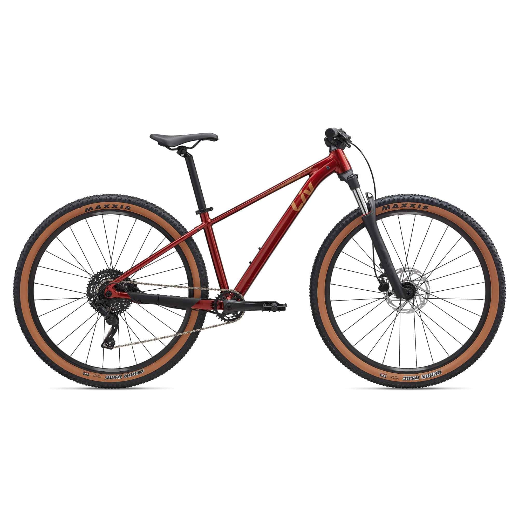 Liv Tempt 2 mountain bike with ALUXX aluminum frame, 27.5/29-inch wheels, and 1x drivetrain, shown from side view.
