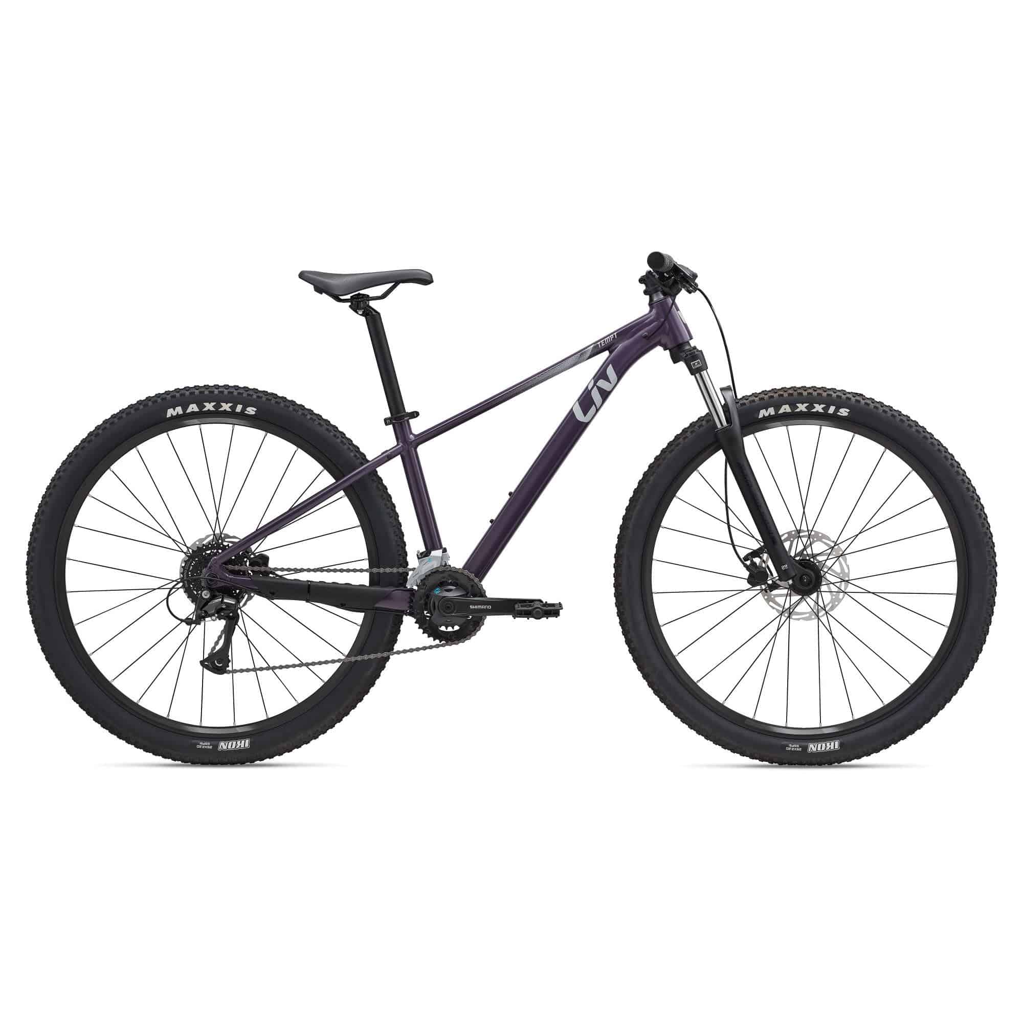 Liv Tempt 3 women's mountain bike with ALUXX frame and Shimano Acera 1x drivetrain on rugged trail terrain.