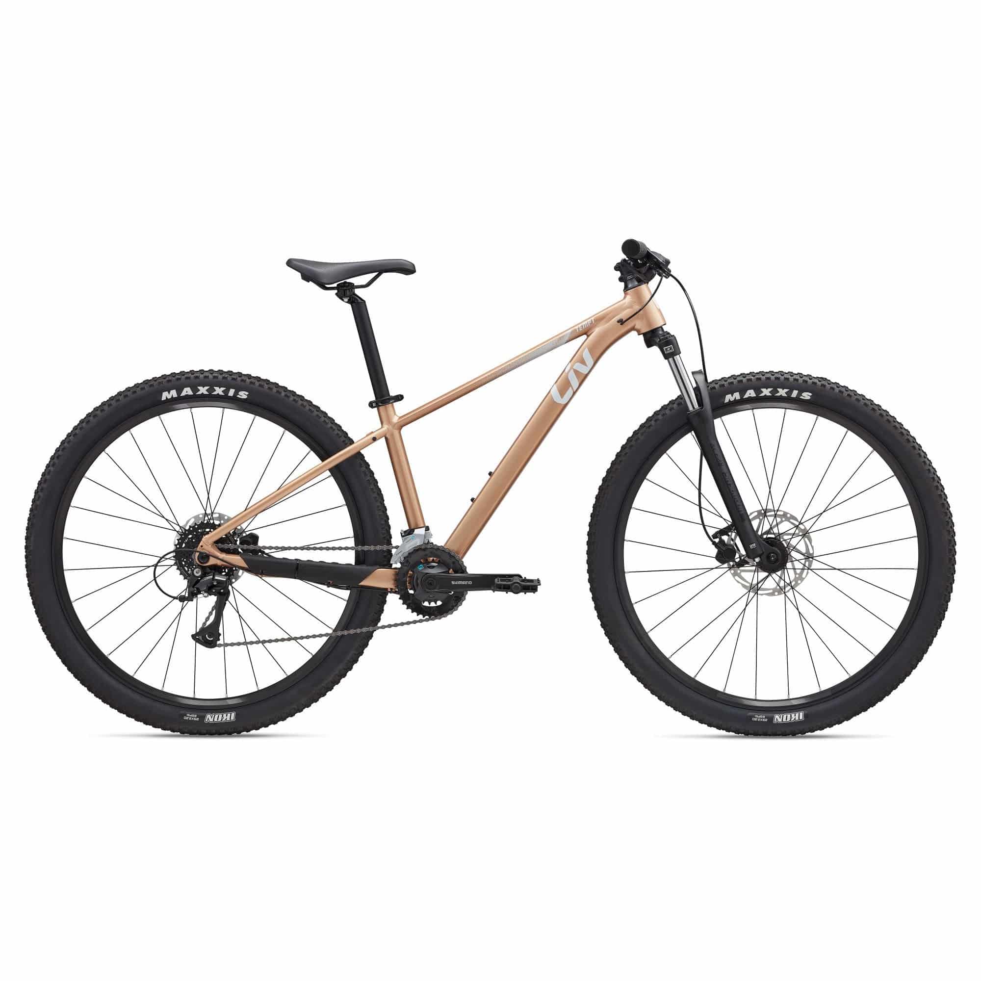 Liv Tempt 3 women's mountain bike with ALUXX frame and Shimano Acera 1x drivetrain, shown in a side view.
