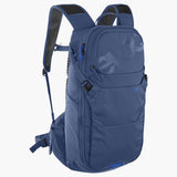 EVOC Ride 12L backpack in denim, designed for biking and everyday hydration, featuring multiple compartments and durable straps.