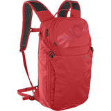 EVOC Ride 8L backpack in true red with helmet flap and 2L hydration bladder, designed for cycling accessories.