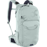 EVOC Stage 12L Performance Backpack with AIR FLOW CONTACT SYSTEM for enduro mountain biking, shown with straps and hydration compatibility.