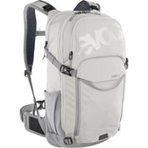 EVOC Stage 18L mountain biking backpack with ventilation system and multiple tool compartments for outdoor cycling.