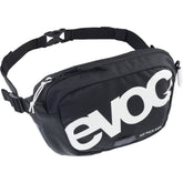 EVOC Hip Pack Kids 1L compact pannier bag for young cyclists, black accessory with adjustable strap and multiple compartments.