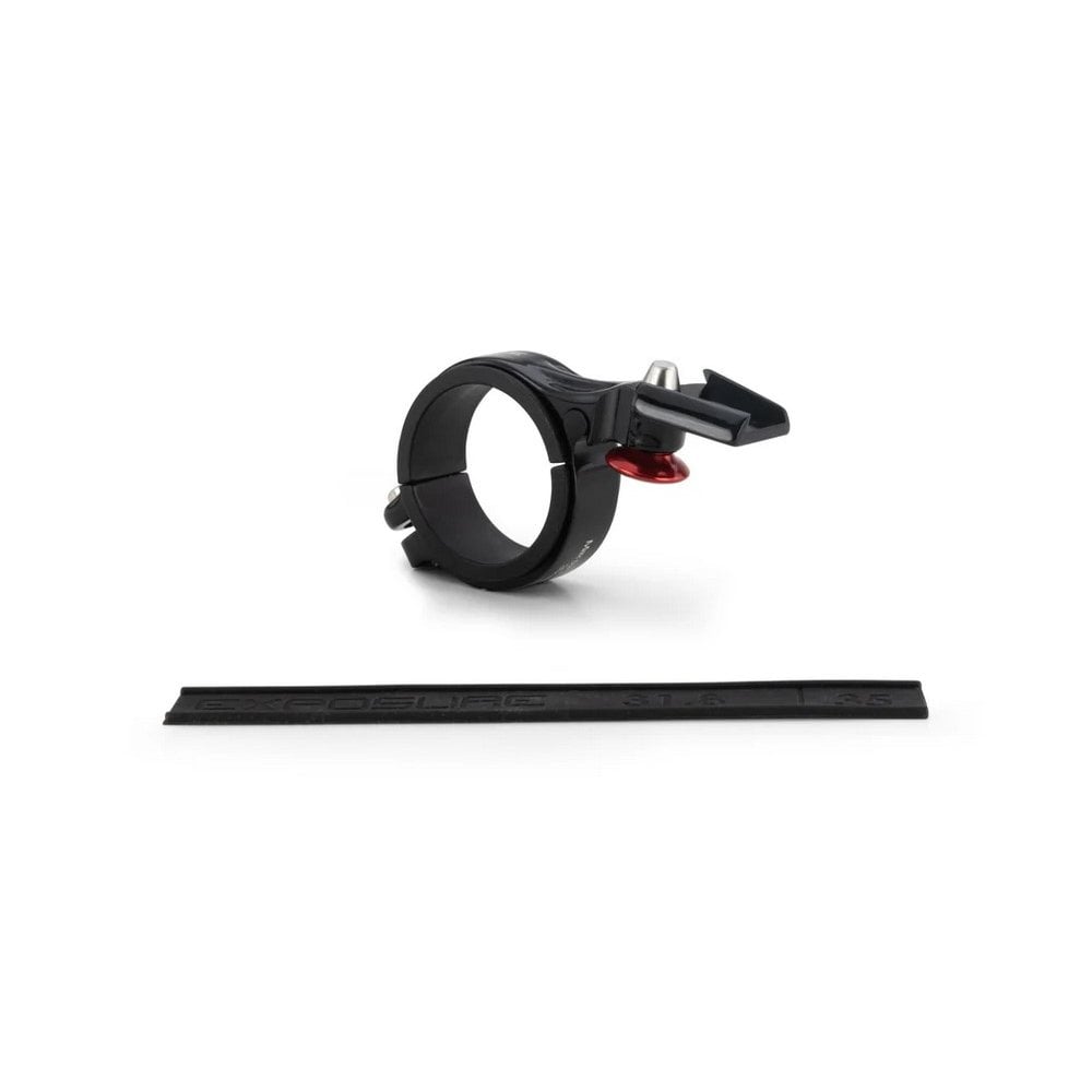 Exposure mounts and spares for cleated Exposure lights, compatible with 31.8mm and 35mm bars, in black accessories for bike lighting.