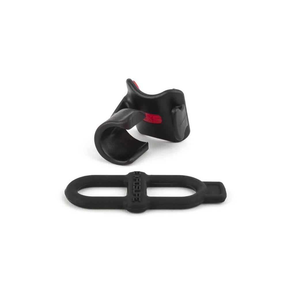 Exposure Mounts & Spares Bracket for TraceR and RedEye MK2 bike light seat post mount accessory showing metal bracket and mounting hardware.