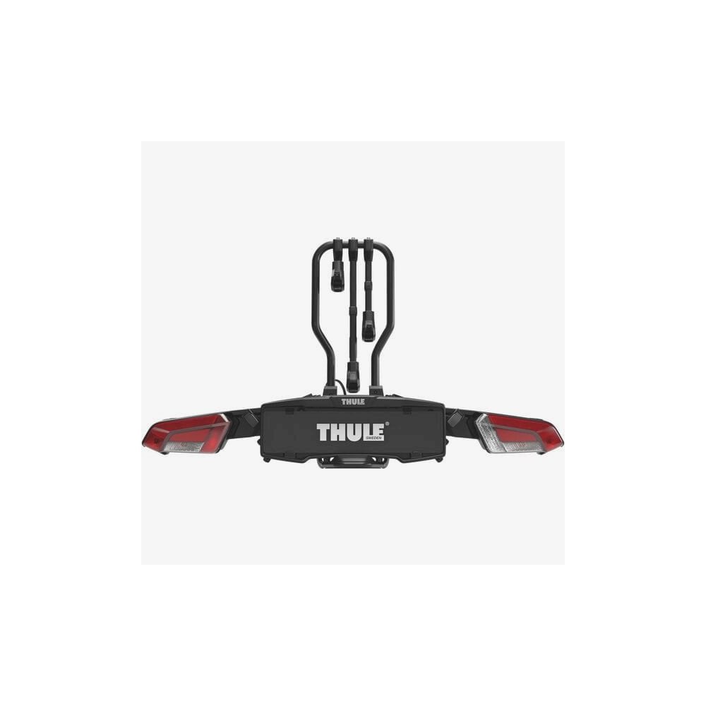 Thule EasyFold 3-bike tow bar carrier with AcuTight mechanism and 13-pin connector, designed for secure bike transport.