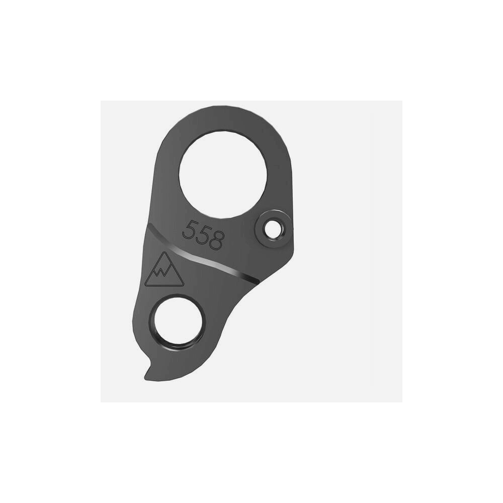 Wheels Manufacturing replaceable derailleur hanger dropout 558, bike component for precise shifting, shown in close-up image.