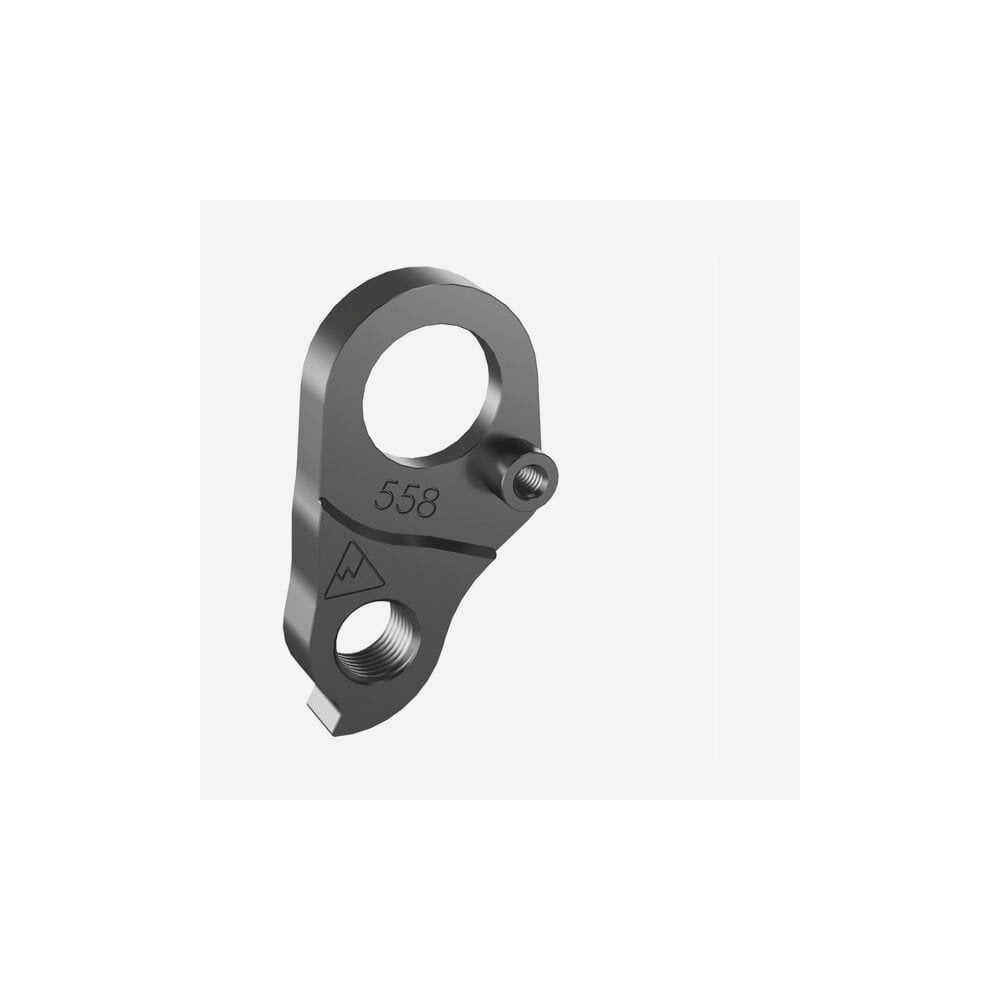 Wheels Manufacturing replaceable derailleur hanger dropout 558 for precise bike shifting, shown in close-up.