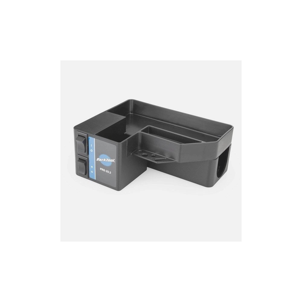Park Tool PRS-33 Electronics Upgrade Kit with USB ports and larger buttons for workshop use, shown on a workbench.