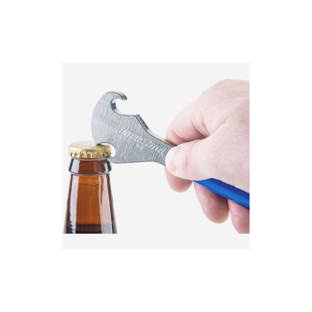 Park Tool BO-6 stainless steel bottle opener with vinyl handle, durable kitchen tool accessory for opening bottles easily.