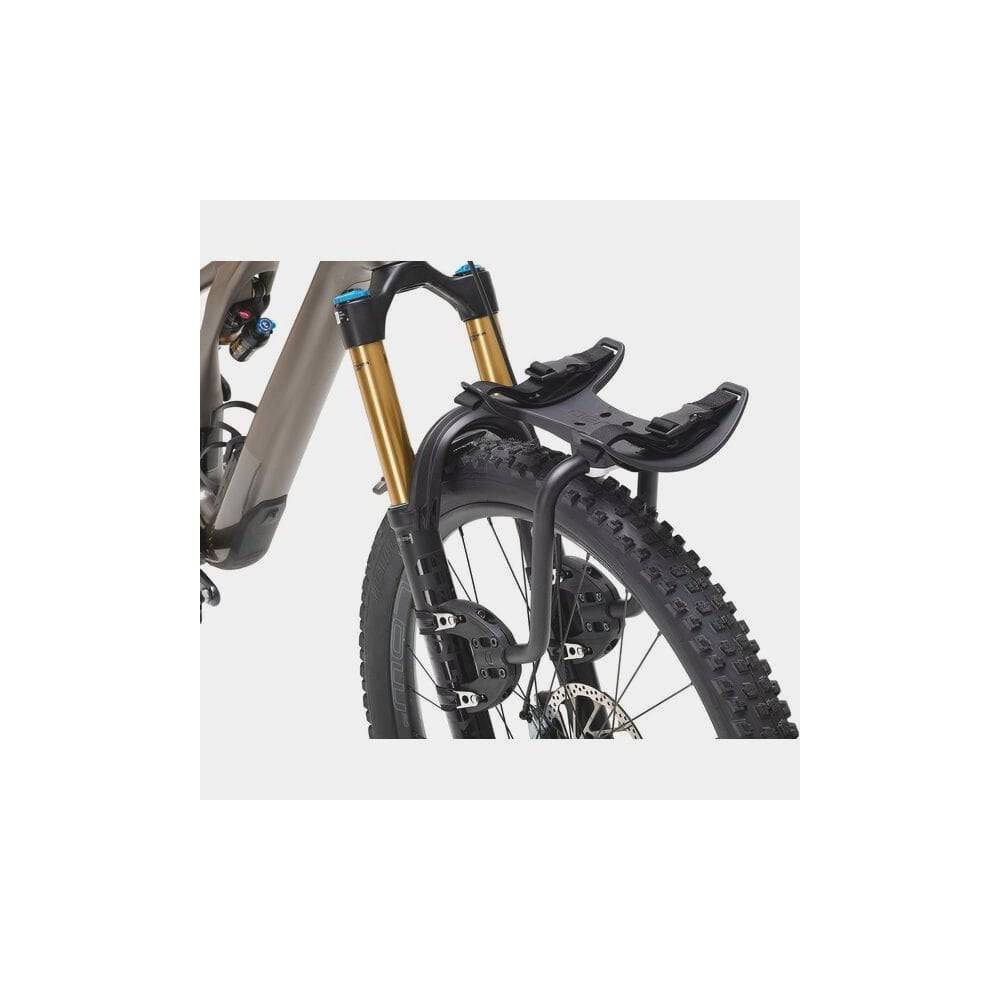 Aeroe Spider front rack for MTB and eMTB bikes with quick-release system, mounted on a mountain bike frame.