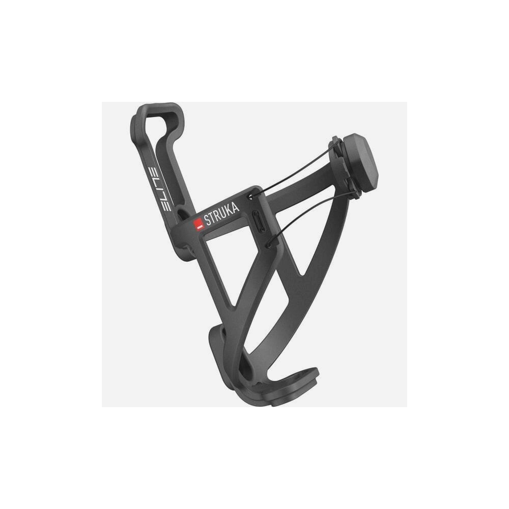 Elite Struka Microadjust adjustable bike bottle cage in black, made of durable accessories material, designed for secure hydration.
