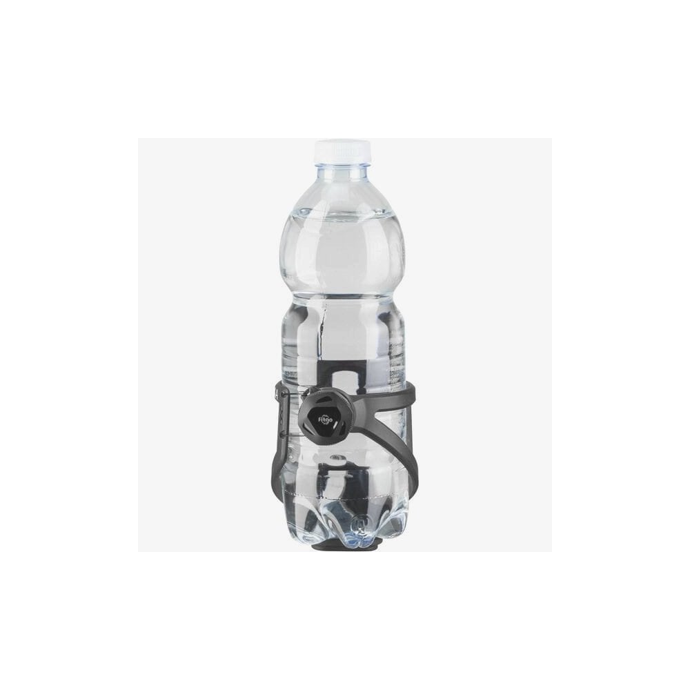 Black Elite Struka Microadjust adjustable bike bottle cage attached to a bike frame for secure hydration.