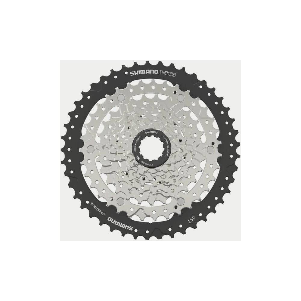 Shimano Acera CS-HG400 8-speed bicycle cassette with 11-45T gears, designed for smooth Hyperglide bike drivetrain performance.