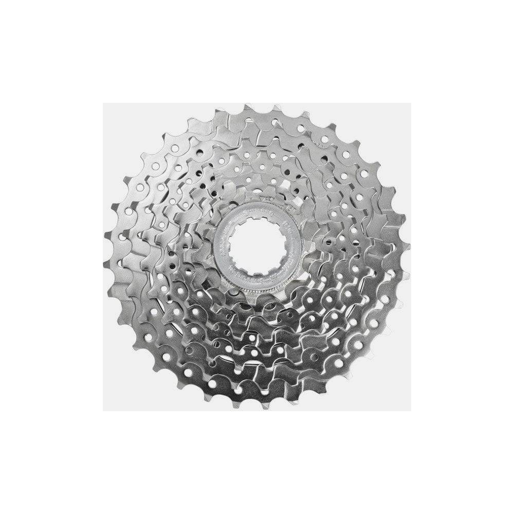 Shimano Claris CS-HG50 8-speed cassette with 12-25T sprockets and Hyperglide technology for smooth shifting.
