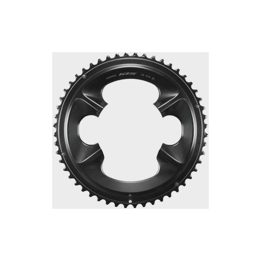 Shimano 105 FC-R7100 12-speed 52T outer chainring for 52/36T crankset, black metal bicycle component.