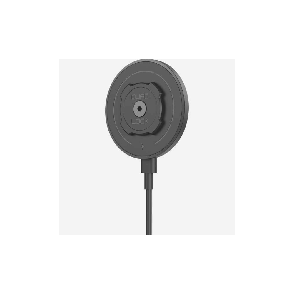 Quad Lock MAG V2 wireless charging head with fast 15W charging, compatible with Quad Lock mounts and accessories.