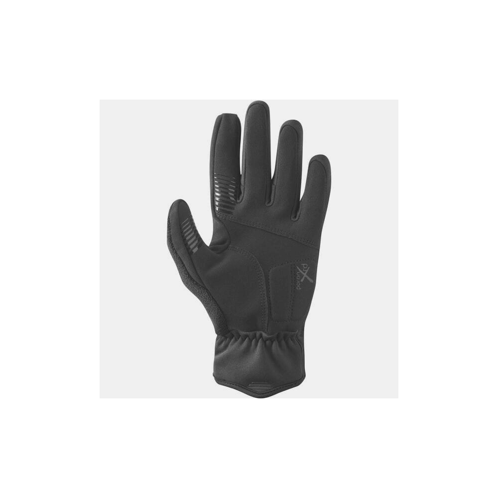 Shimano WINDSTOPPER® insulated gloves with touchscreen fingertips and reflective safety details, designed for cold weather outdoor activities.