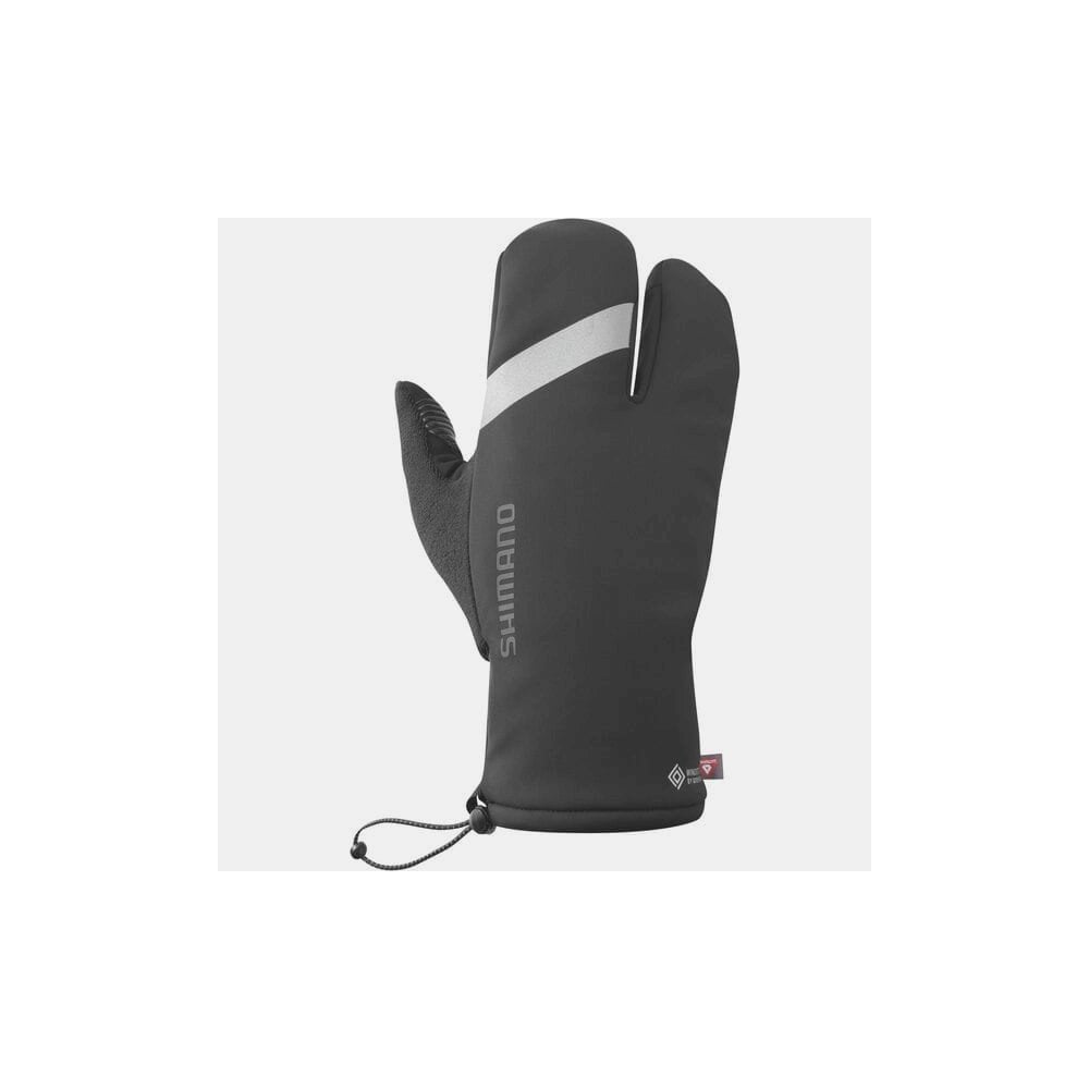 Shimano S-PHYRE unisex thermal cycling gloves with WINDSTOPPER® windproof technology, showing black gloves with grip details.