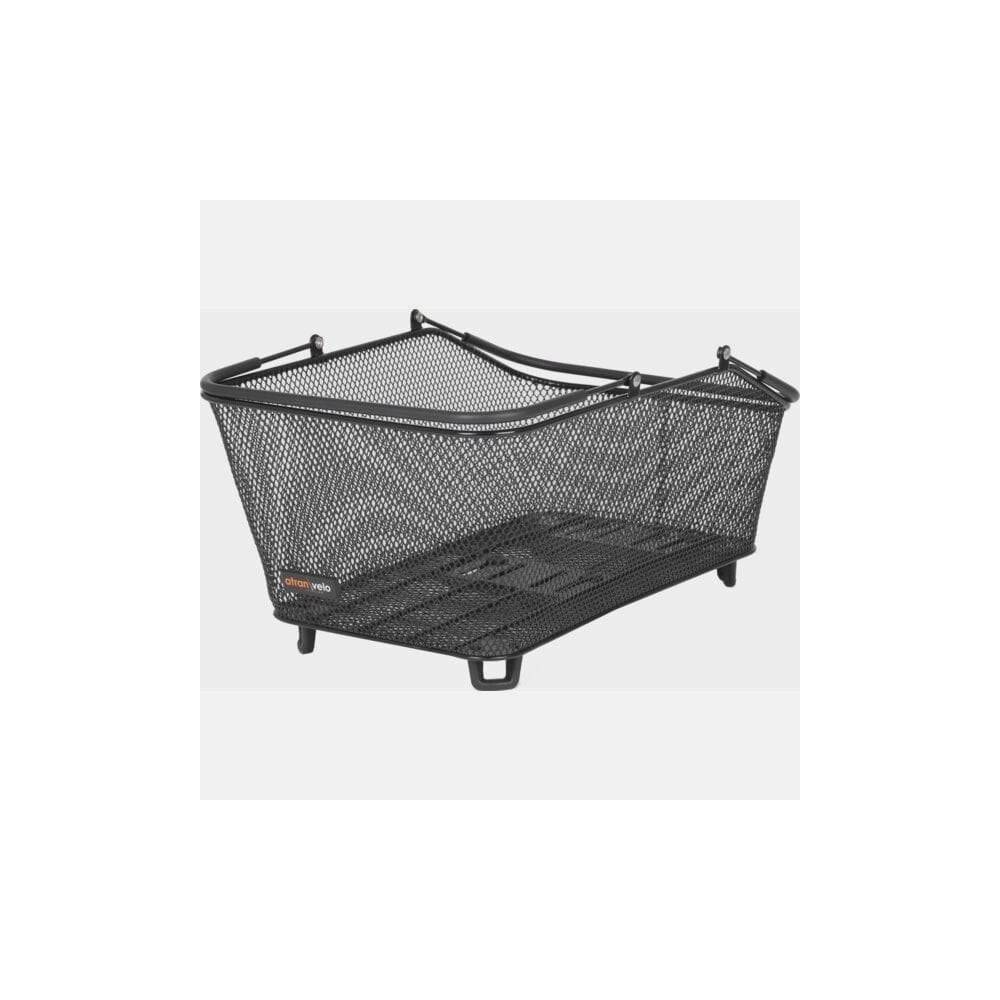AtranVelo DAILY AVS 28L bike basket with quick attachment, designed for pannier racks, shown mounted on a bicycle.