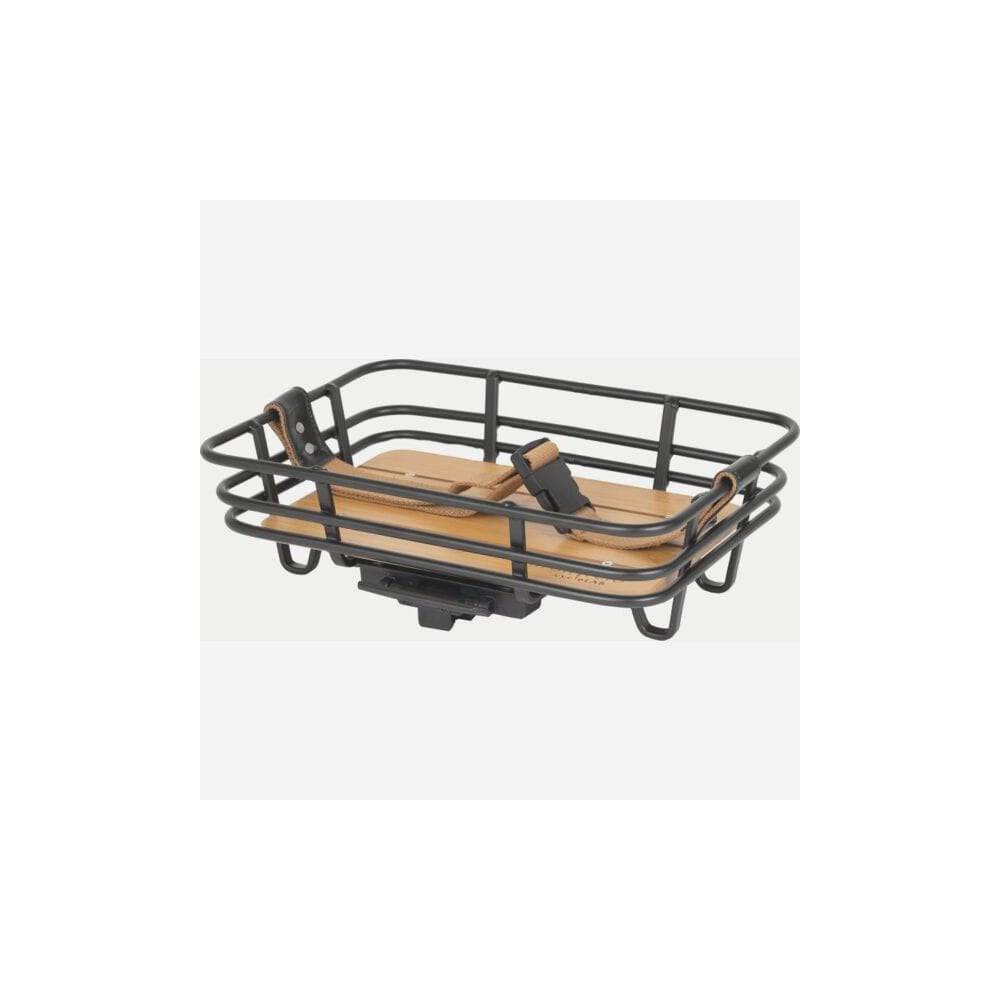 AtranVelo EPIC RETRO AVS bike basket with bamboo base and 8L capacity, mounted on a bicycle for carrying essentials.