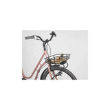 AtranVelo EPIC RETRO AVS bike basket with bamboo base and 8L capacity, mounted on a bicycle for carrying essentials.