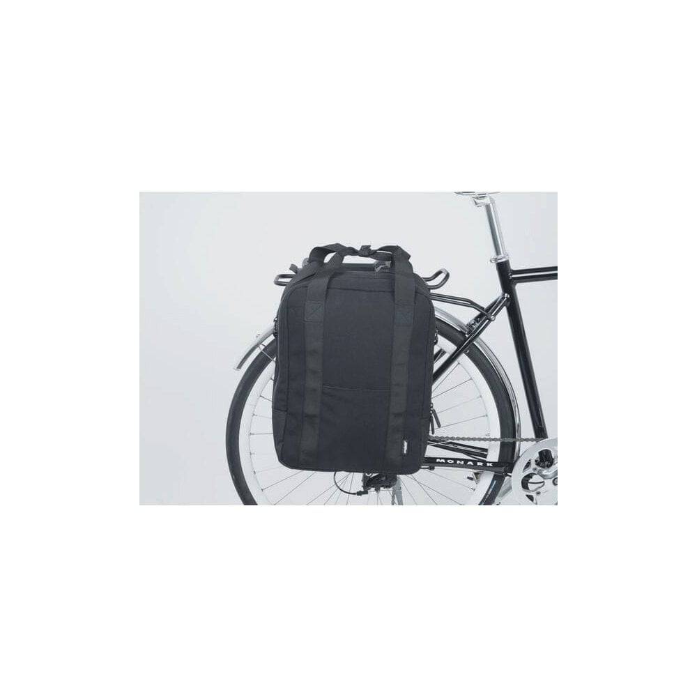 AtranVelo METRO AVS side bag with laptop compartment mounted on triple-X pannier rack, showing durable bike accessories for commuting.