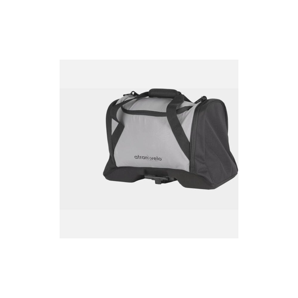 AtranVelo PULSE AVS 36L black duffle bag with reflective details and AVS mounting system, designed for cycling accessories.