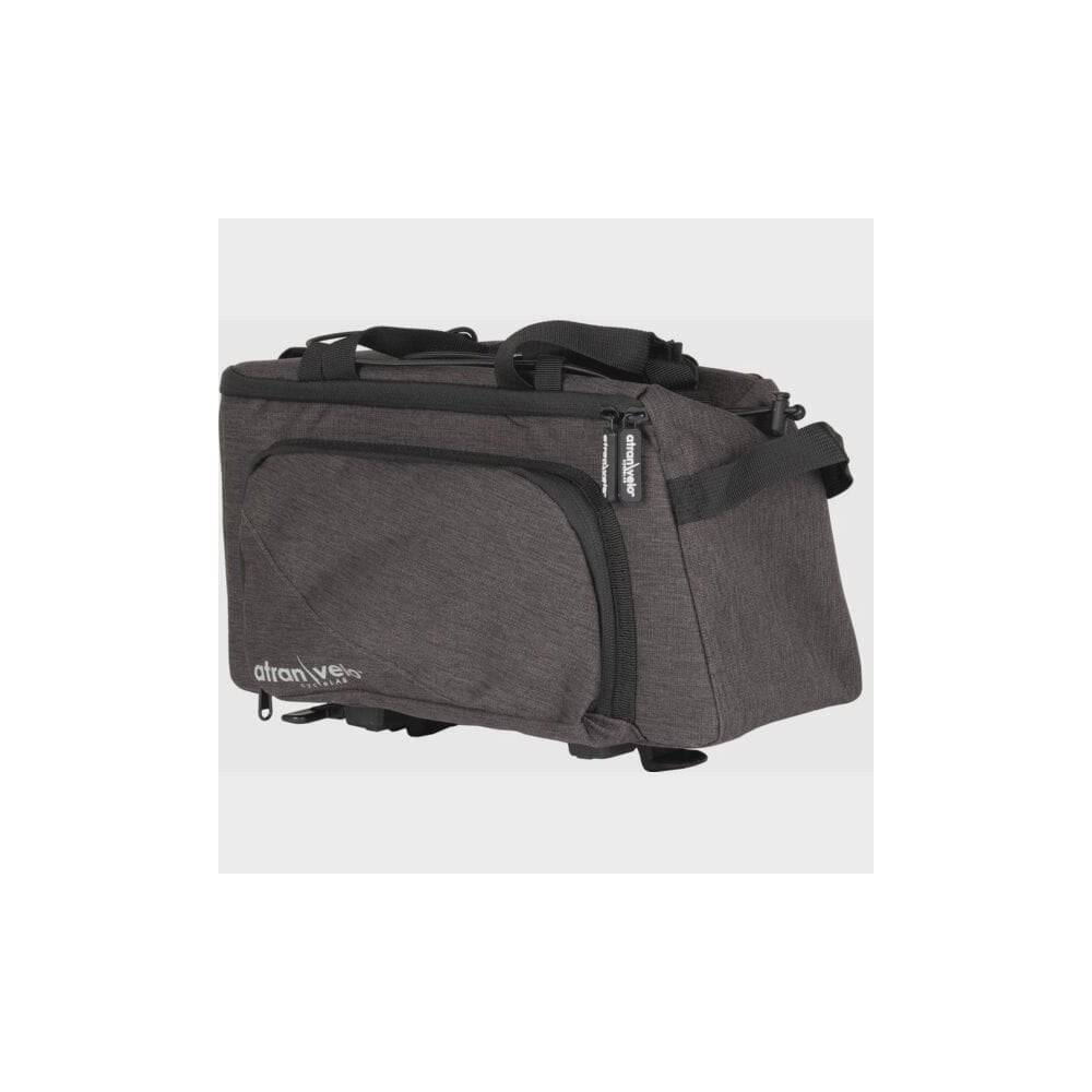 AtranVelo ZAP Top AVS bike bag with expandable 10.5L capacity and matching 8L mini-panniers attached to a bicycle.