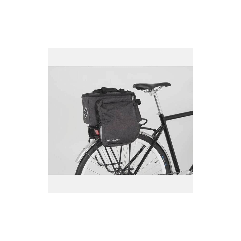 AtranVelo ZAP Top AVS bike bag with expandable compartments, and matching 8L mini-panniers for cycling accessories.