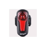 Infini Metis rechargeable rear light with automatic brake light function, showing the compact design and LED indicators.