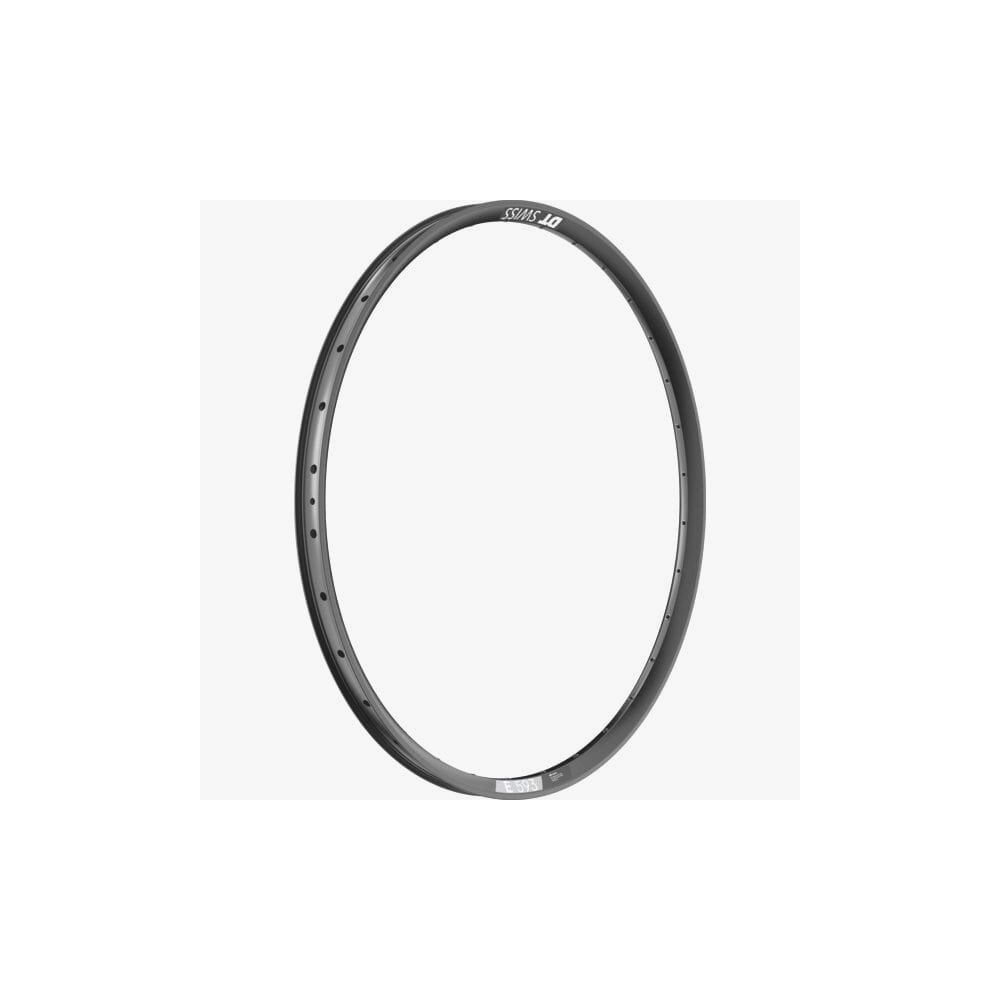 DT Swiss E 593 MTB rim with Presta valve holes, tubeless-compatible enduro mountain bike wheel component, featuring pin-joined construction.