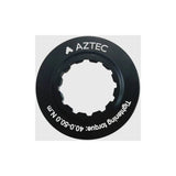 Aztec Centre Lock Lockring with washer for secure bicycle rotor attachment, close-up of the metal component.