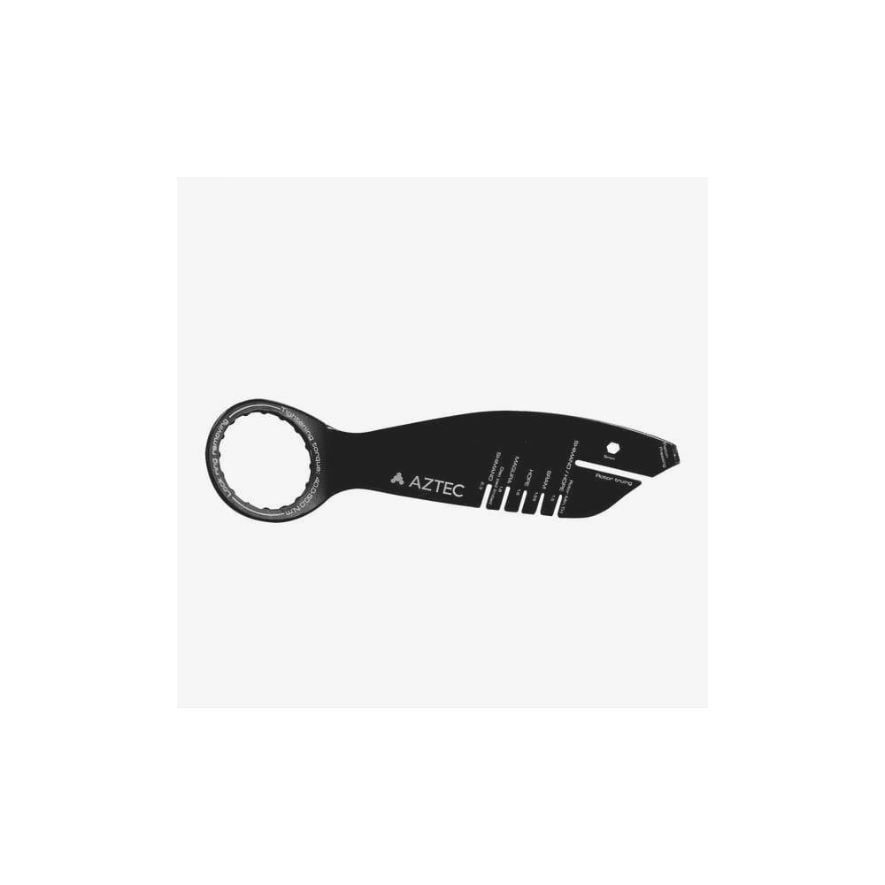 Aztec Shark Rotor Wear Indicator and Lockring Wrench for disc brake maintenance, showing the wrench tools and components.