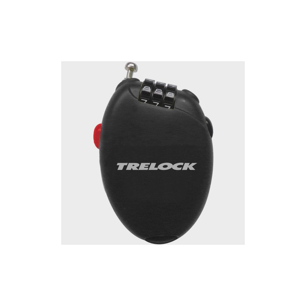 Trelock retractable pocket lock for bikes with 75cm cable and resettable combination code, designed for secure cycling accessories.