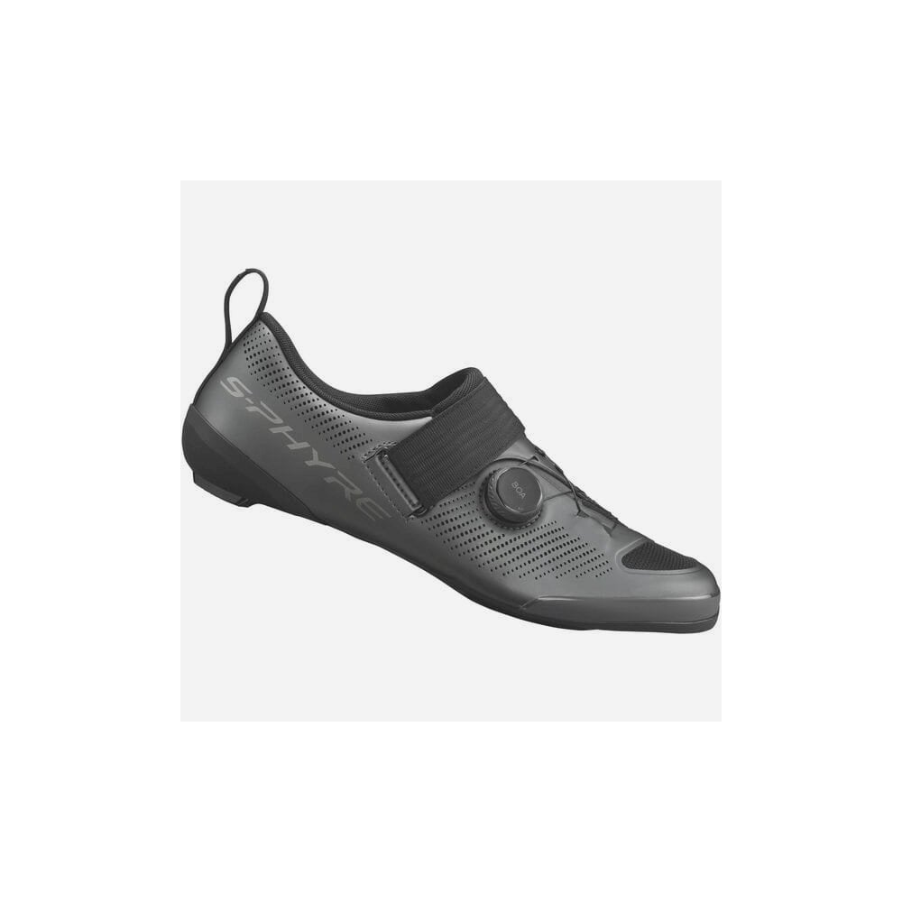 Shimano S-PHYRE TR9 triathlon road shoes with BOA Li2 dial and sleek aerodynamic design for high-performance cycling.