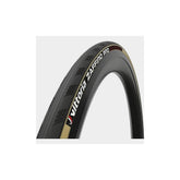 Vittoria Zaffiro Pro V 700x25c black foldable clincher tire with tan sidewalls, designed for training and cycling components.