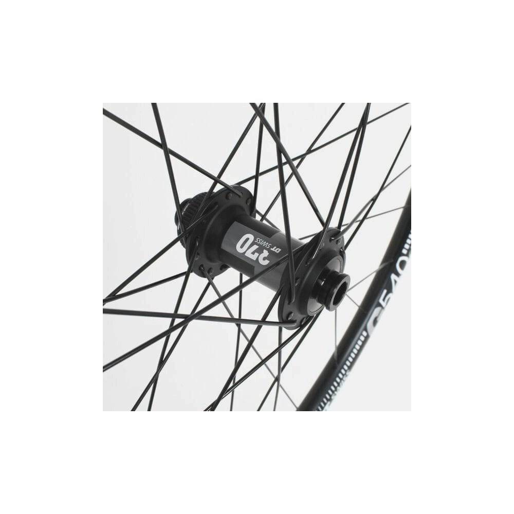 Black M Part Wheels gravel front wheel with 700c DT 370 hub and DT 540 rim, featuring tubeless-ready (TLR) design.