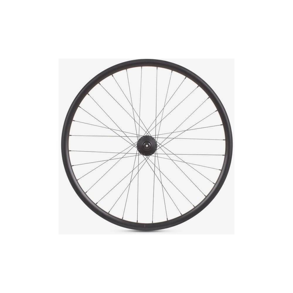 Black M Part Wheels MTB gravel front wheel with Shimano Deore 6B hub, QR 100mm, 650B TLR rim for mountain biking and gravel riding.