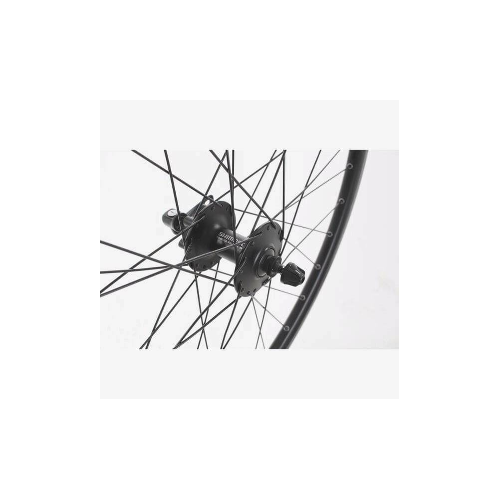 Black M Part Wheels MTB gravel front wheel with Shimano Deore 6B hub, QR, 100mm spacing, 650B TLR rim for mountain biking.